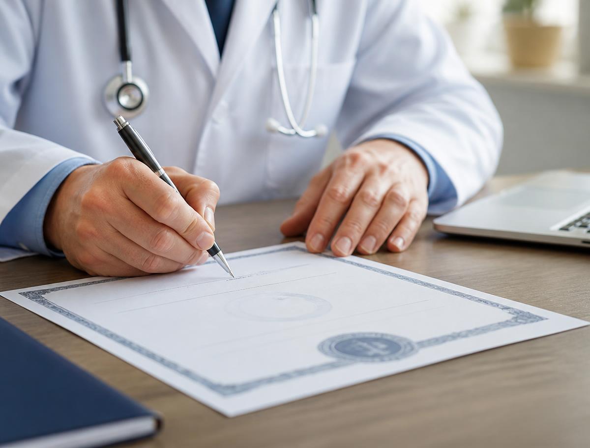 A physician completing a certificate of participation